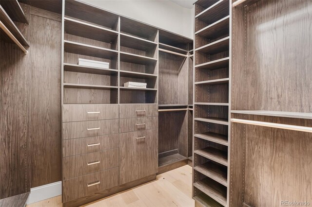 walk in closet featuring light hardwood / wood-style flooring