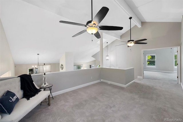 11245 San Joaquin Rdg, Littleton, CO 80127 - sitting room featuring a ceiling fan, carpet flooring, baseboards, and a chandelier