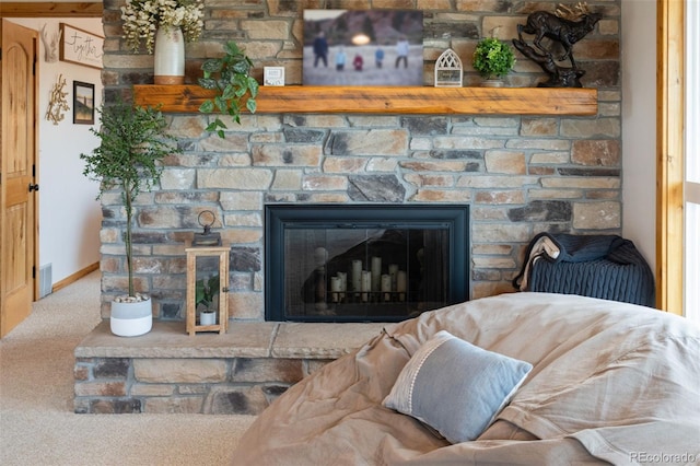 1380 Oak Valley Rd, Sedalia, CO 80135 - detailed view of carpet flooring and a stone fireplace
