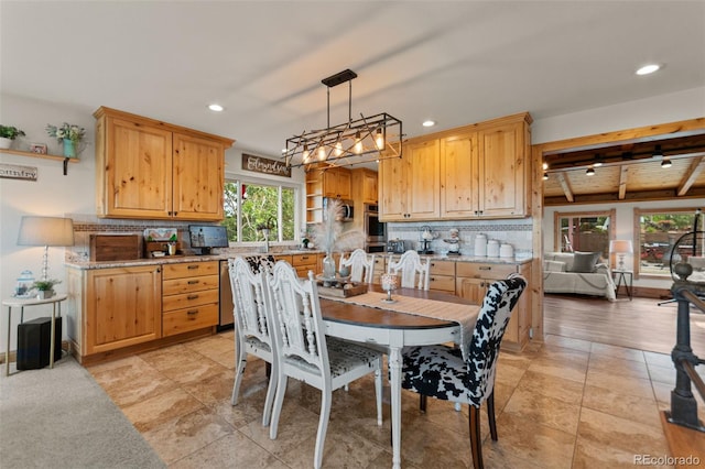 1380 Oak Valley Rd, Sedalia, CO 80135 - dining space with recessed lighting and beamed ceiling