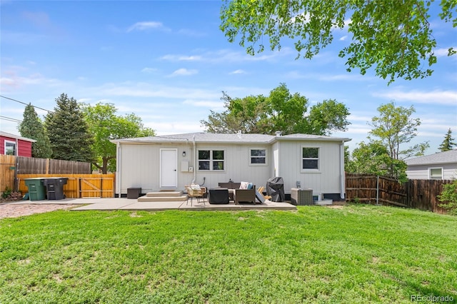 9220 Yucca Way, Thornton, CO 80229 - rear view of house with outdoor lounge area, central AC unit, a patio, and entry steps