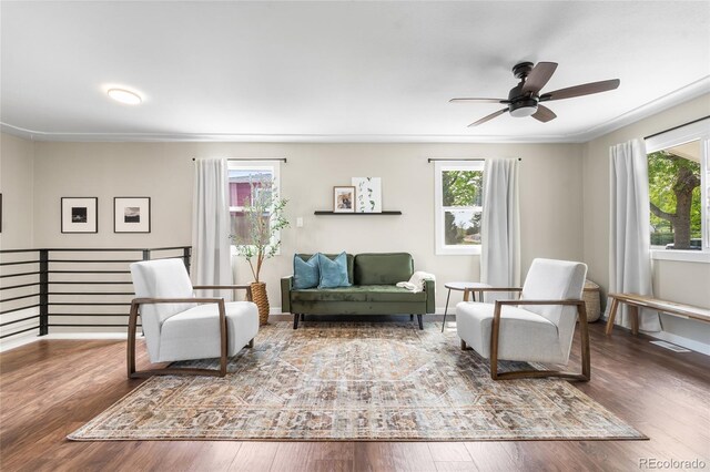 9220 Yucca Way, Thornton, CO 80229 - living room with wood finished floors and a ceiling fan