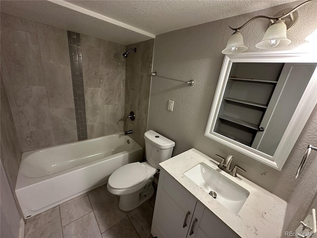 2946 W Park Pl, Denver, CO 80219 - full bath featuring a textured ceiling, shower / bathtub combination, vanity, a textured wall, and tile patterned flooring