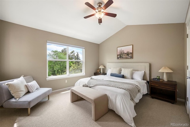 3712 Wolff St, Denver, CO 80212 - bedroom with lofted ceiling, light colored carpet, baseboards, and a ceiling fan