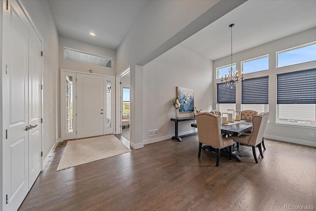 9433 Torrey Way, Arvada, CO 80007 - foyer with a chandelier, dark wood-type flooring, baseboards, and recessed lighting