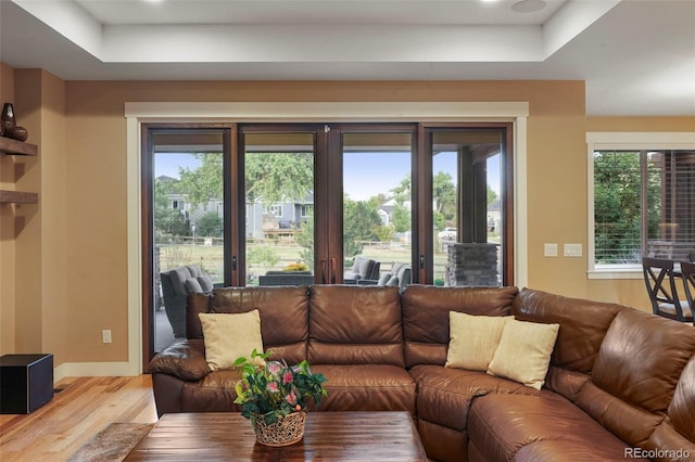 living room featuring light wood-type flooring