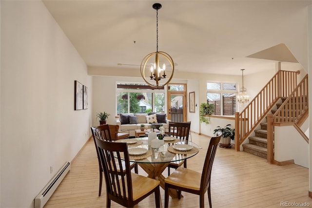 1460 Quince Ave Unit 102, Boulder, CO 80304 - dining space featuring baseboard heating, a chandelier, plenty of natural light, and light wood-style floors