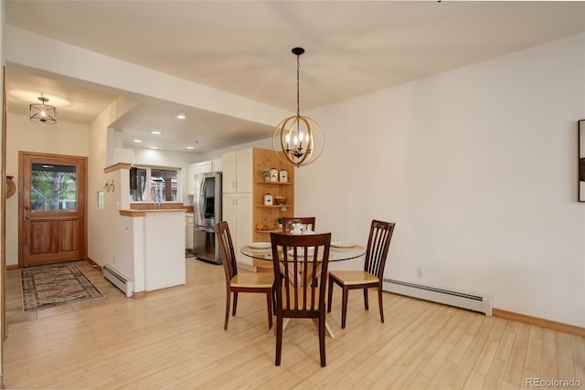 1460 Quince Ave Unit 102, Boulder, CO 80304 - dining area featuring a baseboard heating unit, a chandelier, light wood finished floors, and recessed lighting