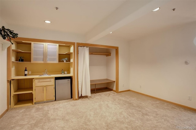 1460 Quince Ave Unit 102, Boulder, CO 80304 - indoor wet bar with fridge, light carpet, and recessed lighting