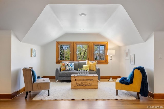 living area featuring lofted ceiling and wood-type flooring