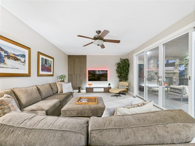 10497 Wagon Box Cir, Highlands Ranch, CO 80130 - living room with ceiling fan and carpet