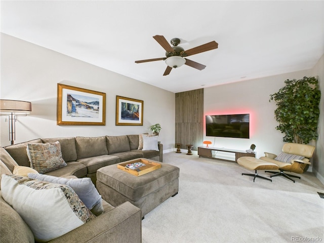 10497 Wagon Box Cir, Highlands Ranch, CO 80130 - living area featuring a ceiling fan and carpet floors