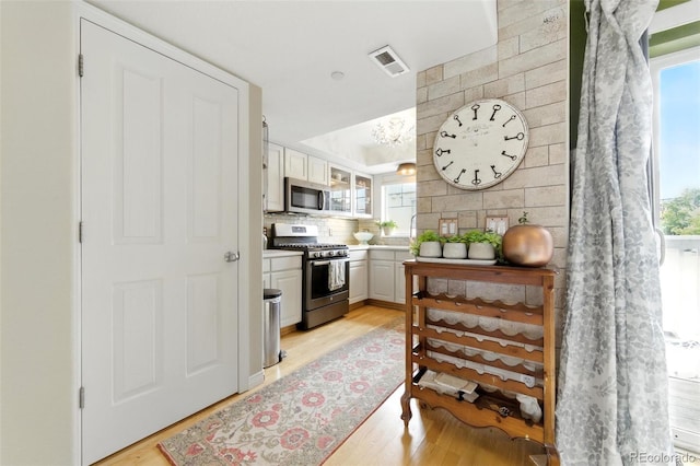 911 Laramie Blvd Unit B, Boulder, CO 80304 - kitchen with stainless steel appliances, light wood-style flooring, plenty of natural light, and glass insert cabinets