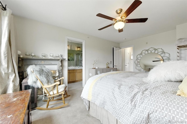 911 Laramie Blvd Unit B, Boulder, CO 80304 - bedroom with light carpet, ensuite bathroom, and ceiling fan