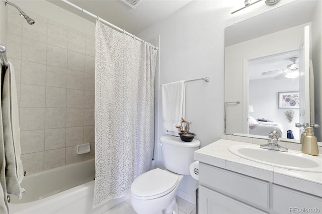 911 Laramie Blvd Unit B, Boulder, CO 80304 - bathroom featuring vanity, shower / bathtub combination with curtain, connected bathroom, and a ceiling fan