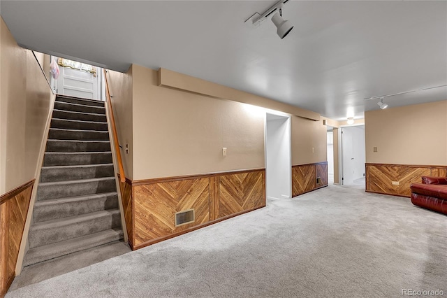 3451 Highland Pl, Westminster, CO 80031 - finished below grade area featuring wooden walls, rail lighting, and wainscoting