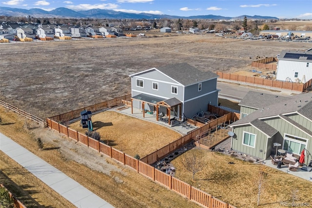 aerial view featuring a residential view and a mountain view