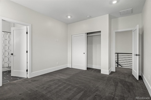 5240 N Raleigh St, Denver, CO 80212 - unfurnished bedroom with dark carpet, baseboards, a closet, and recessed lighting