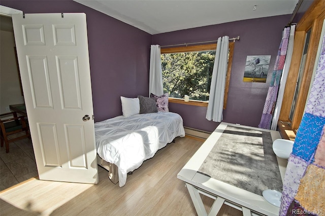 246 Baca Grant Way, Crestone, CO 81131 - bedroom featuring a baseboard heating unit, baseboards, and wood finished floors