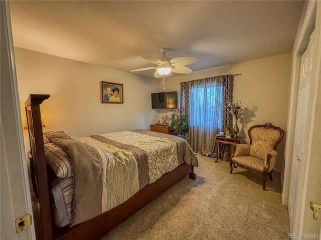 bedroom featuring carpet flooring and ceiling fan