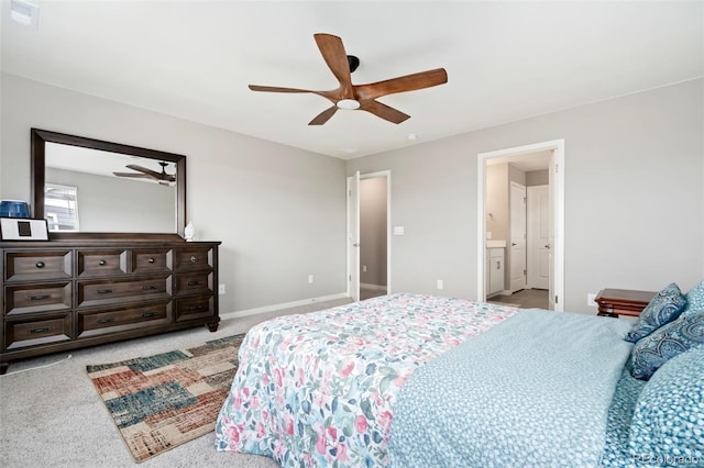 4209 Fox Grove Dr, Fort Collins, CO 80524 - bedroom featuring light carpet, a ceiling fan, baseboards, and connected bathroom