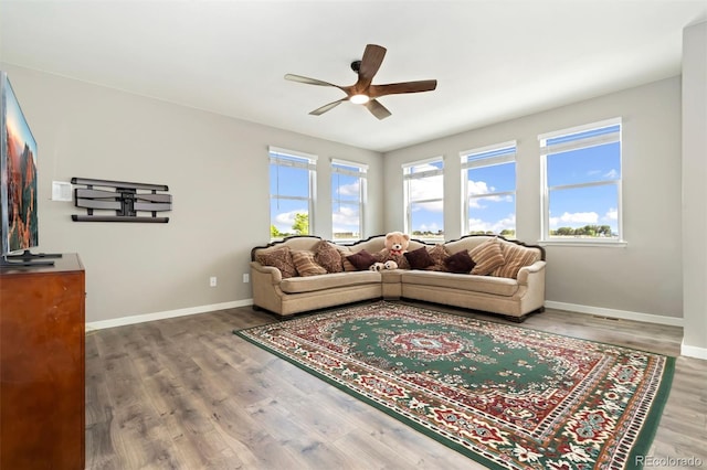 4209 Fox Grove Dr, Fort Collins, CO 80524 - living room with ceiling fan, baseboards, and wood finished floors