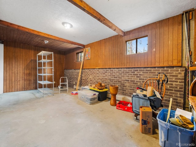 garage with wood walls