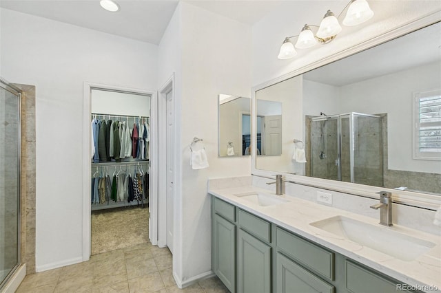 bathroom featuring vanity and walk in shower