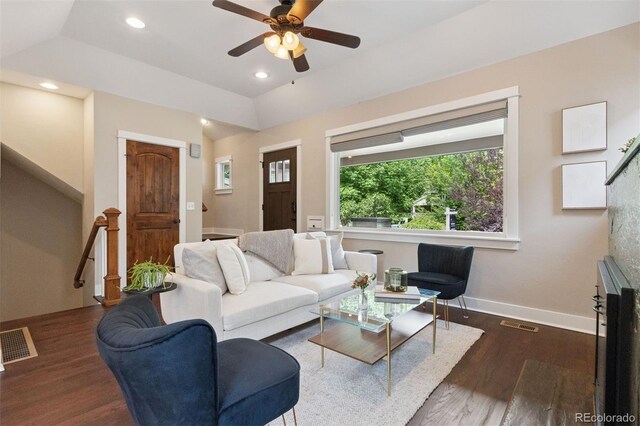 815 S Gaylord St, Denver, CO 80209 - living room featuring wood finished floors, ceiling fan, and recessed lighting