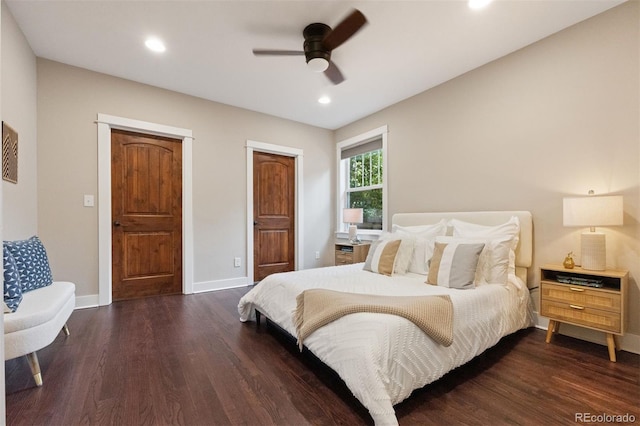 815 S Gaylord St, Denver, CO 80209 - bedroom with dark wood-type flooring, recessed lighting, and a ceiling fan