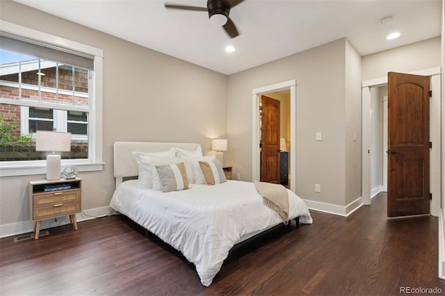 815 S Gaylord St, Denver, CO 80209 - bedroom featuring dark wood-type flooring, recessed lighting, and a ceiling fan