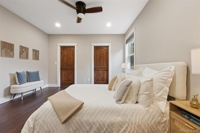 815 S Gaylord St, Denver, CO 80209 - bedroom featuring dark wood-style floors, recessed lighting, and ceiling fan