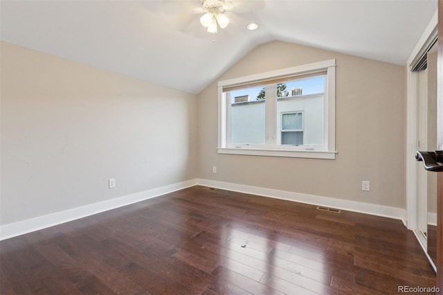 815 S Gaylord St, Denver, CO 80209 - additional living space with ceiling fan, vaulted ceiling, and wood finished floors
