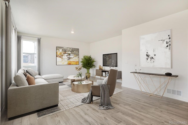 living room featuring light wood-type flooring