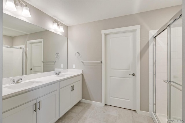 bathroom featuring vanity and walk in shower