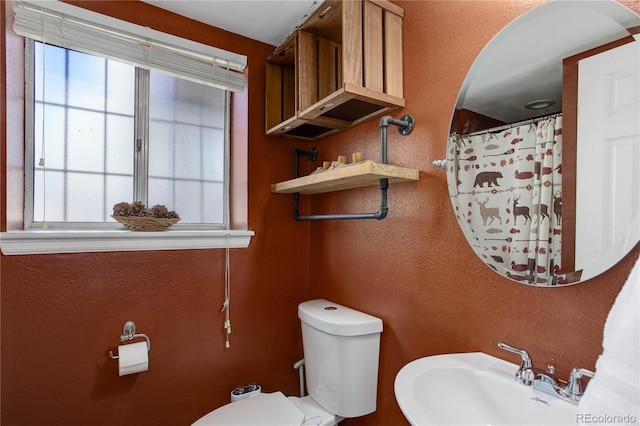 bathroom featuring sink, toilet, and a wealth of natural light