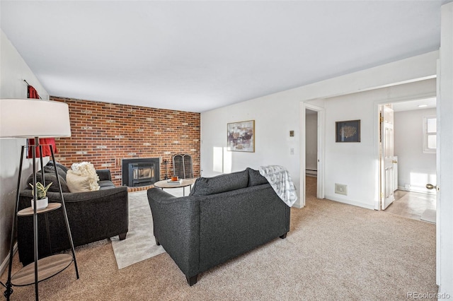 living room featuring a baseboard radiator and carpet