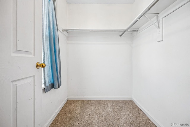 walk in closet featuring light carpet