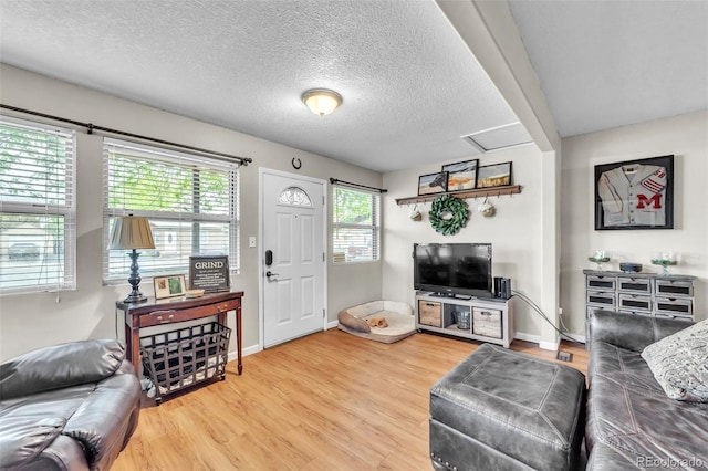 313 E Grant Ave, Fowler, CO 81039 - living area with light wood-style flooring, a textured ceiling, and baseboards