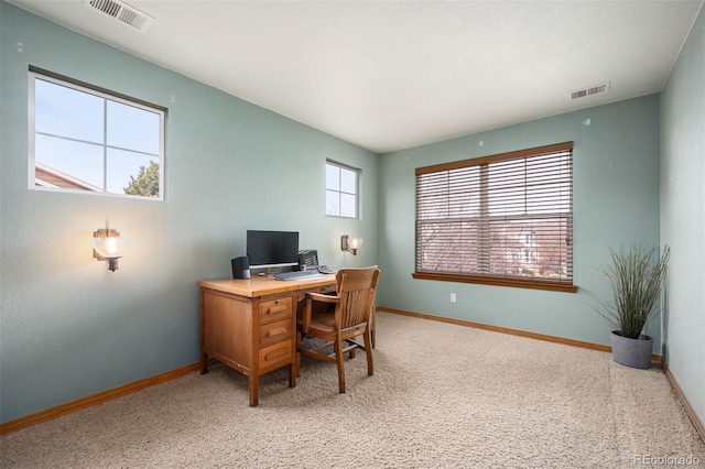 view of carpeted home office