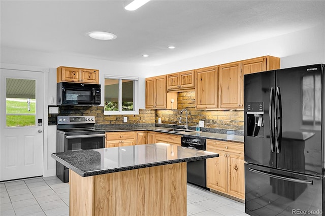 26752 Vosler St, Conifer, CO 80433 - kitchen featuring black appliances, a sink, healthy amount of natural light, light tile patterned floors, and recessed lighting