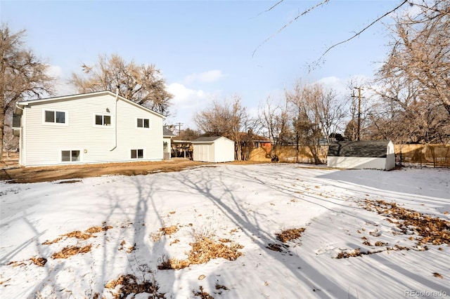 exterior space featuring a storage shed