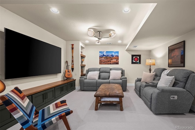 1113 Southbury Pl, Highlands Ranch, CO 80129 - living area with recessed lighting, baseboards, and carpet floors