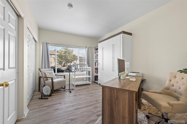 home office featuring light wood-type flooring