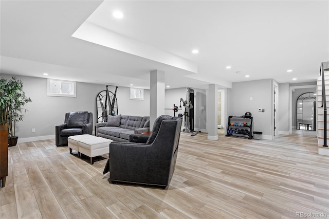 5859 E Ida Pl, Greenwood Village, CO 80111 - living room with baseboards, recessed lighting, and light wood-style flooring