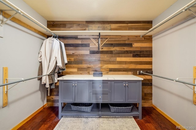 spacious closet featuring dark hardwood / wood-style floors