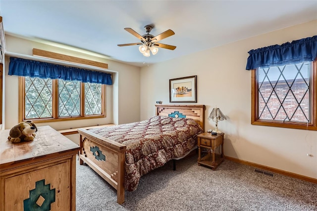 bedroom featuring carpet floors and ceiling fan