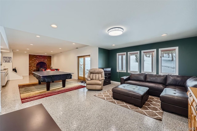 living room with a fireplace