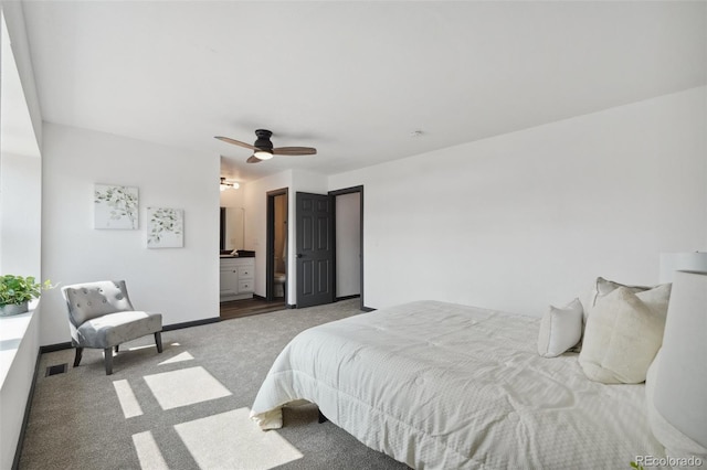1973 Bahama St, Aurora, CO 80011 - bedroom featuring carpet, baseboards, ceiling fan, and ensuite bath
