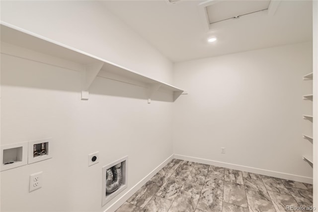 laundry area featuring laundry area, hookup for a washing machine, baseboards, and hookup for an electric dryer